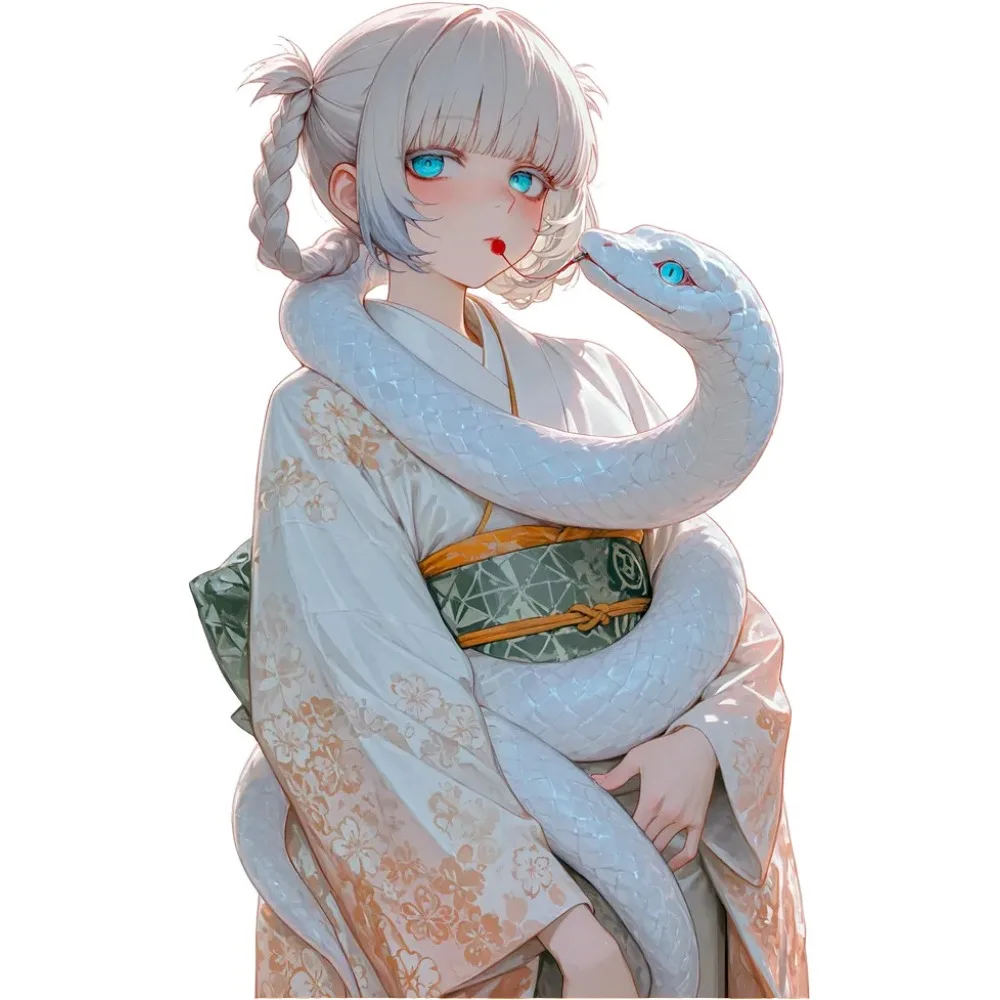 1Pc Weatherproof 2D Flat Vinyl Sticker, Anime Girl White Snake Decal For Car Laptop Window Decor, Holiday Gift