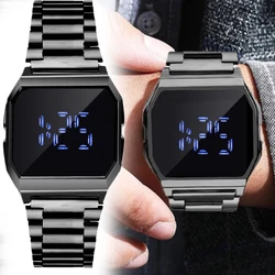 Relojes digitales táctiles de negocios para hombres, reloj de pulsera de acero inoxidable LED, reloj electrónico deportivo multifunción de lujo