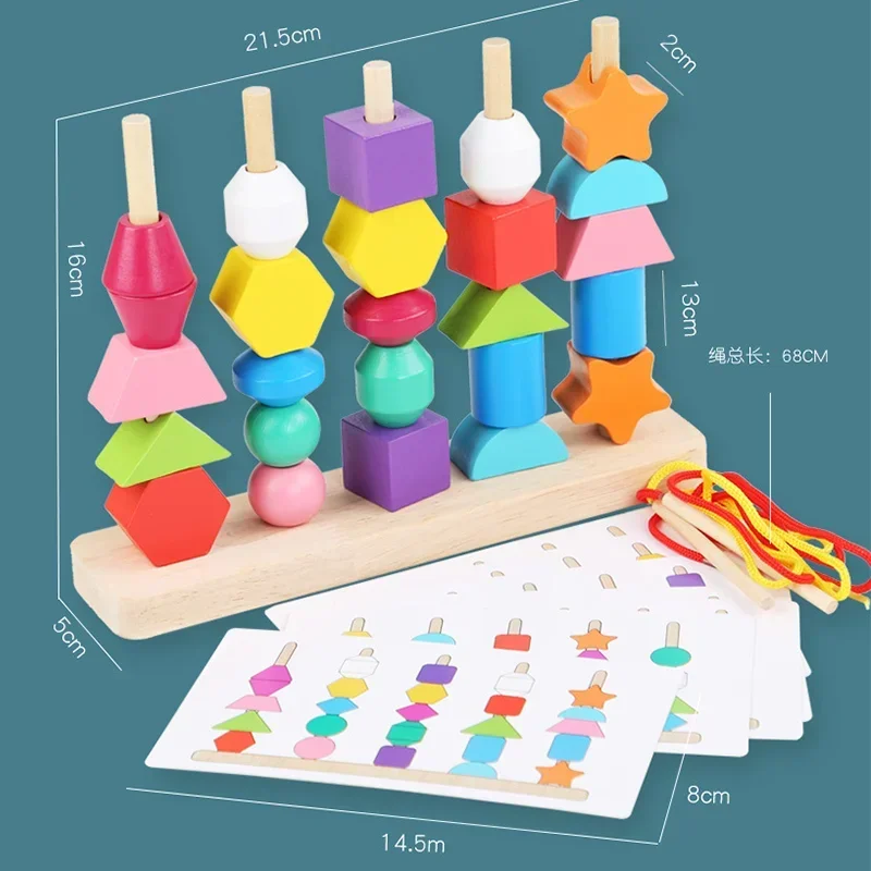 Montessori Wooden Toy Color Shape Matching Puzzle Game Colorful Beaded Color Cognition Early Educational Children Toy Gift