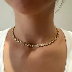 Sparking Bling 5A Cubic Zirconia Honeycomb Shaped Beaded Link Chain Fashion Women Bracelet Choker Necklace Jewelry Set