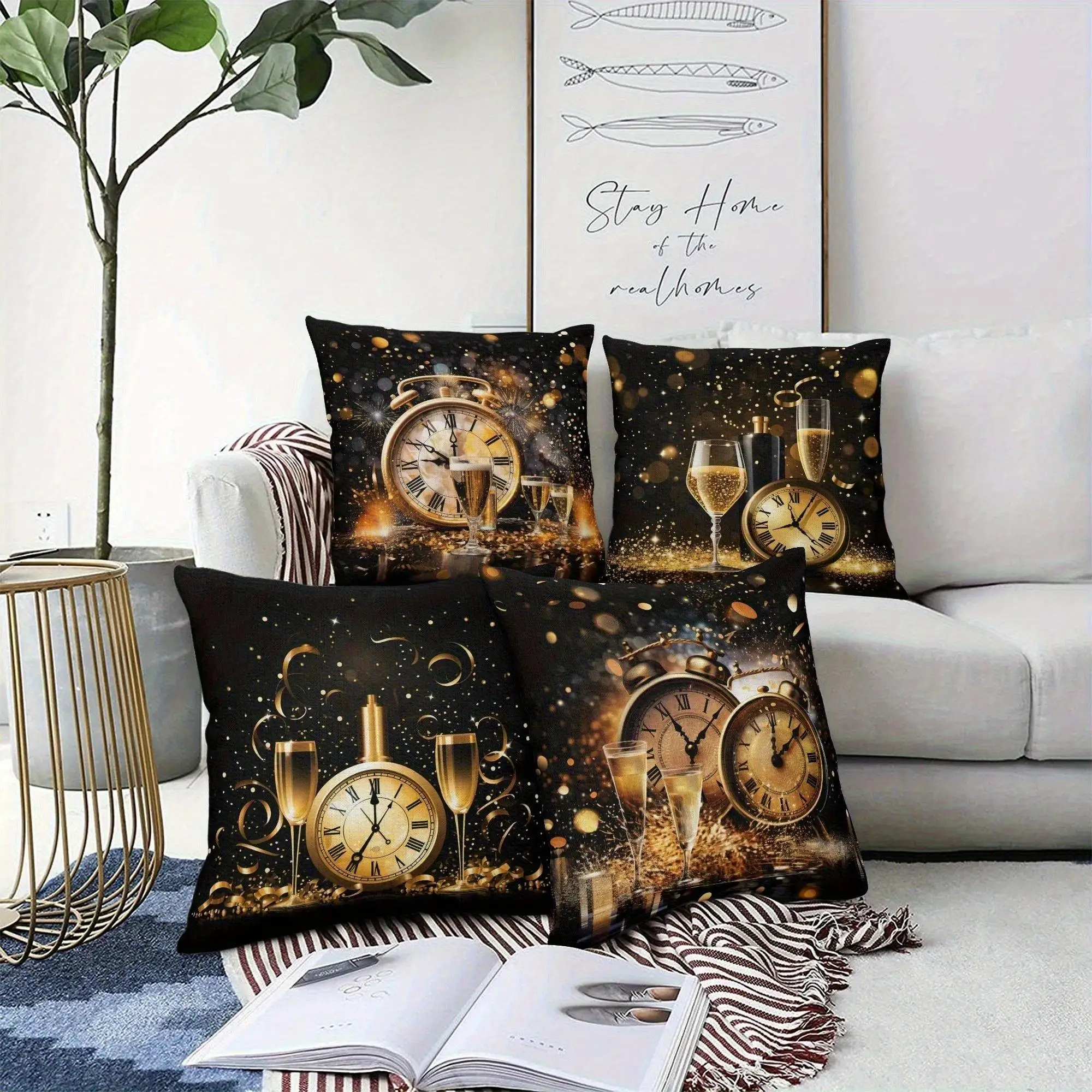 Champagne color clock pattern digital printing pillow cover Short plush Suitable living rooms bedrooms sofas throw cushion cover
