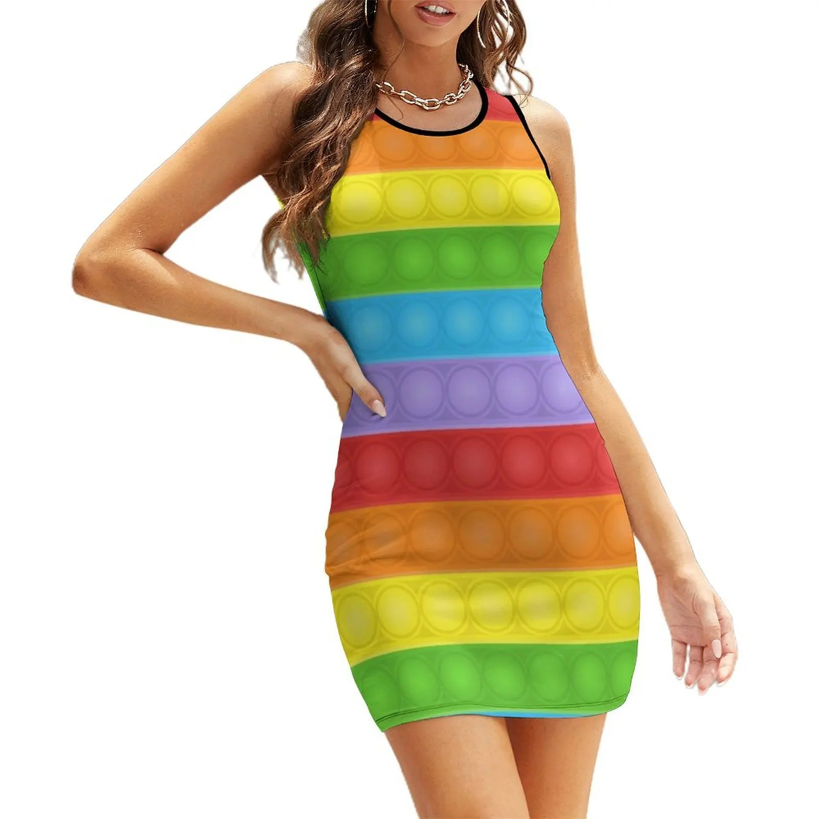 

Pop It Fidget Art Rainbow Pattern Design Sleeveless Sundress women evening dress dresses for women