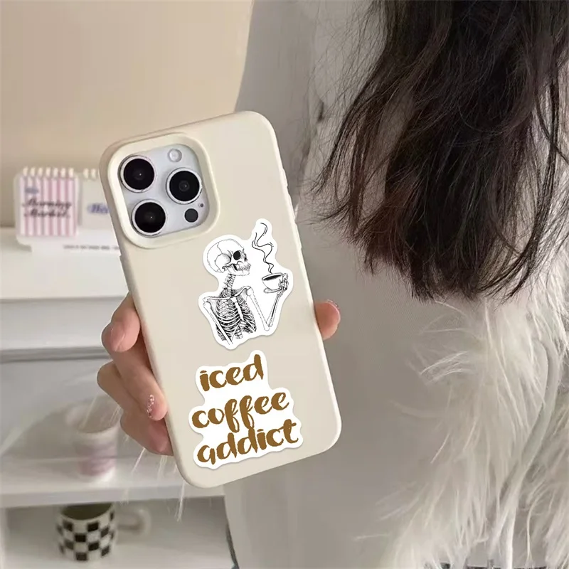 10/30/50PCS Cartoon Coffee Colored PVC Sticky Sticker Aesthetic DIY Decoration Scrapbooking Phone Hand Accounting Supplies view 5