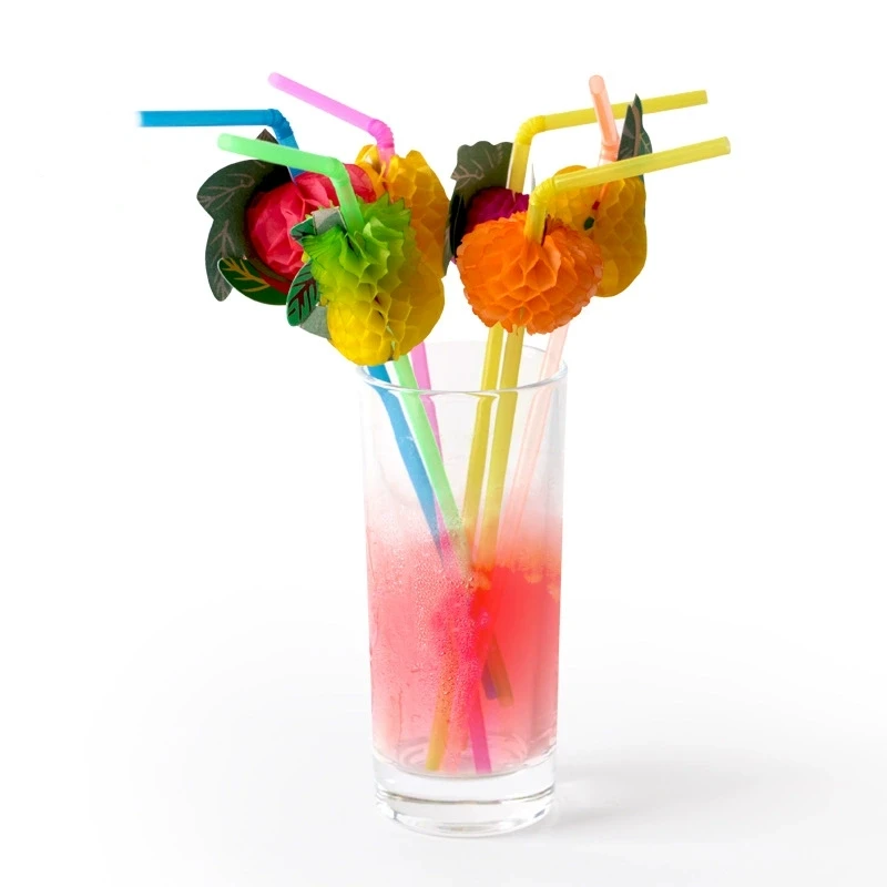 

50pcs/lot 23cm 3D Fruit Cocktail Paper Straws Umbrella Drinking Party Bar Straws Decoration Party Supplies Color Assorted