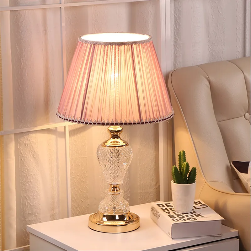 Europe creative glass Table Lamps warm romantic touch switch fabric lampshade E27 LED lamp for bedside&foyer&studio YS001