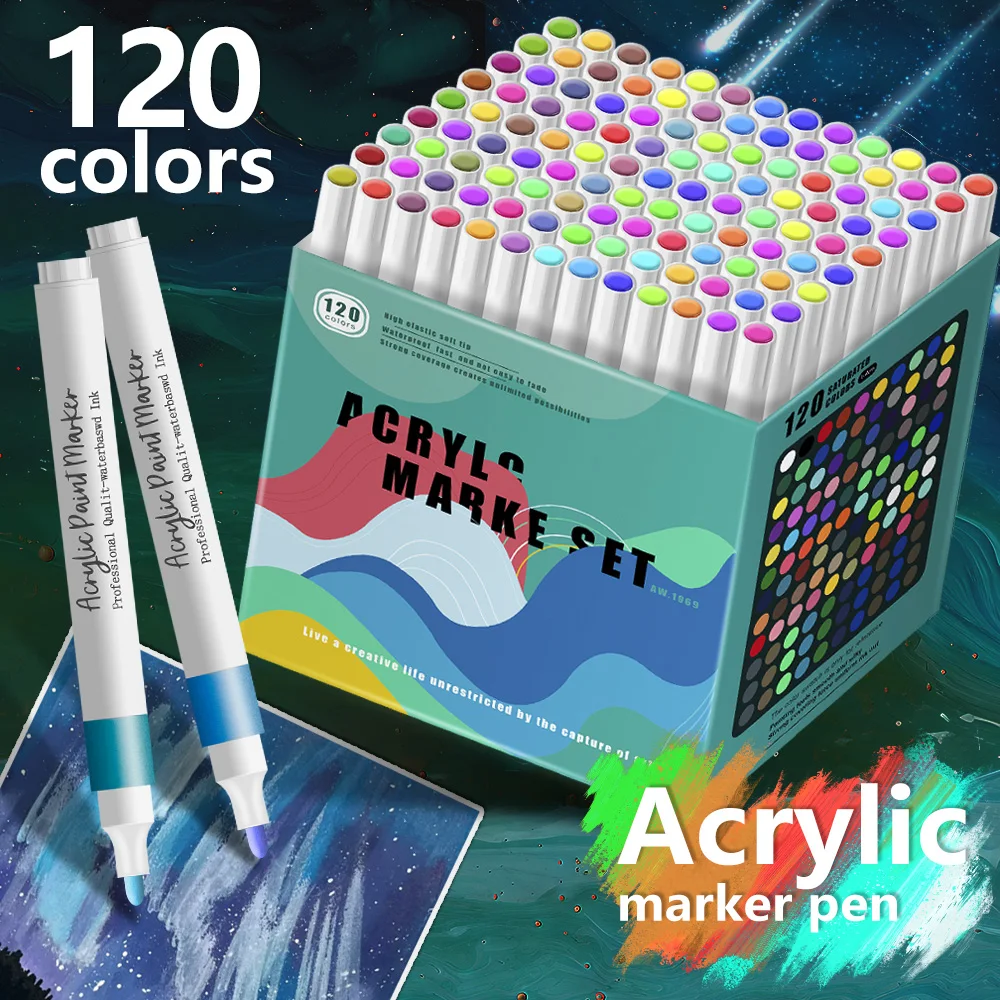 12-120 Colors Art Markers Hard-Tip Acrylic Markers for Painting Drawing DIY CD Cup For Students Beginner Art School Supplies
