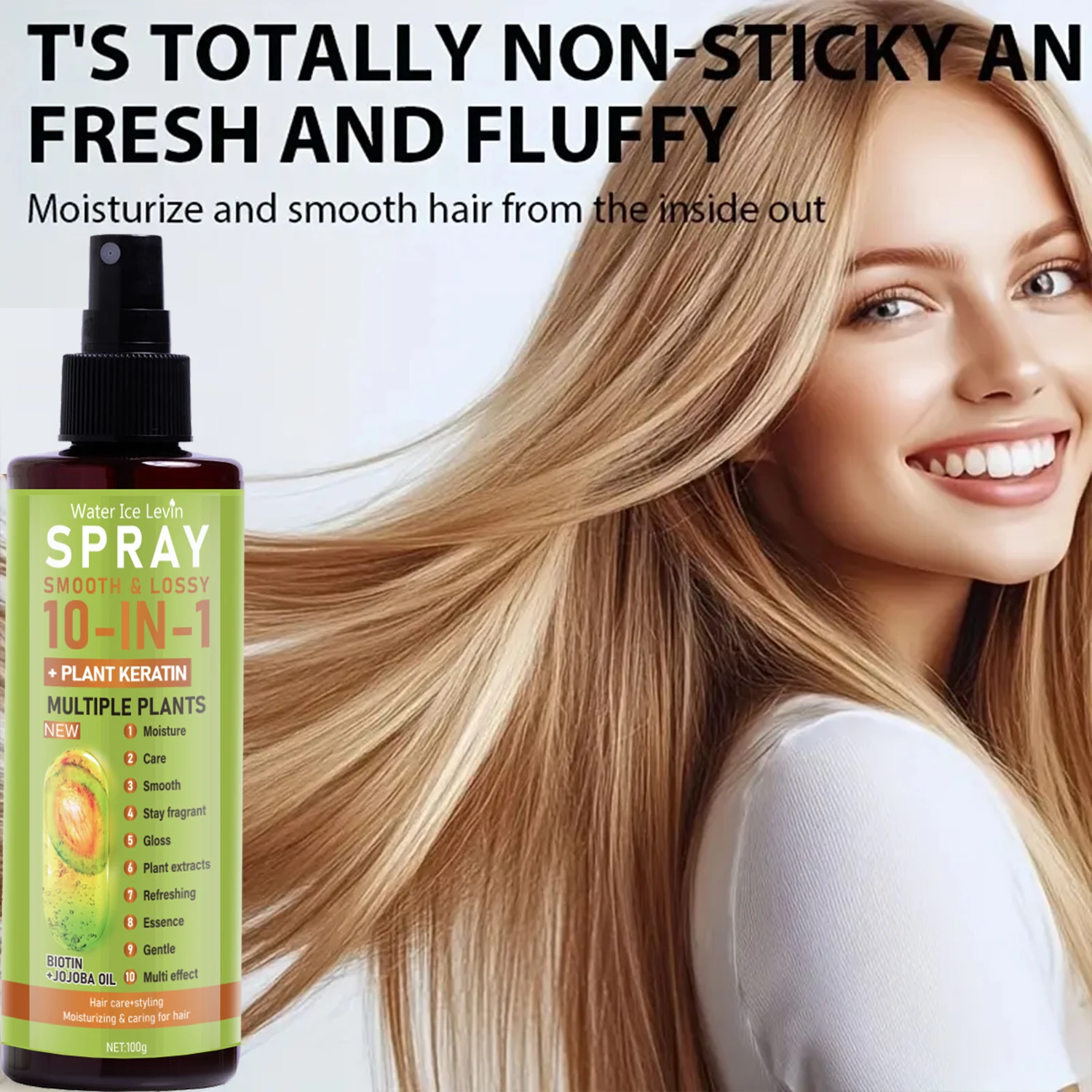 10-in-1 Hair Essence Spray with Plant Keratin & Biotin - Hydrating + Smoothing + Shine Control - Jojoba Oil Formula