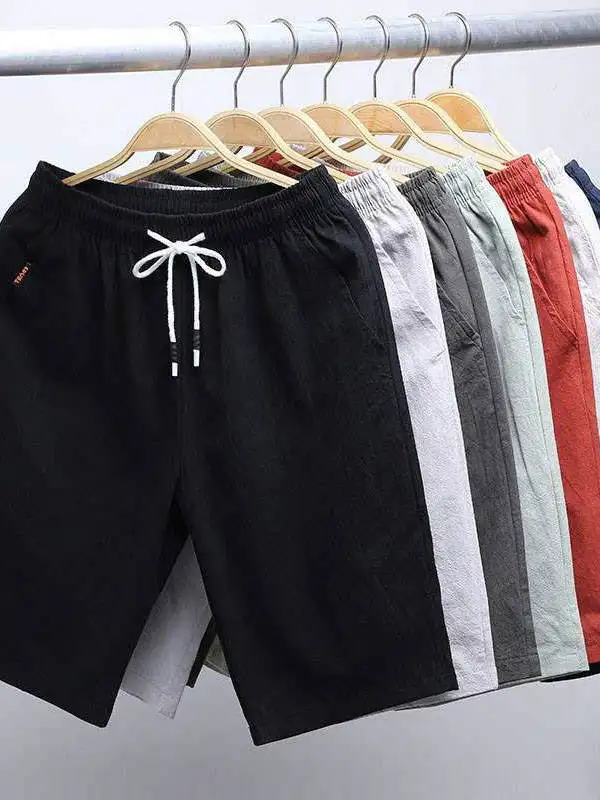 

Men's Cotton Linen orts Casual Summer Beach Pants Loose Fit Spor Tee-quarter Length Trendy Brand Unbranded Soldier Sle