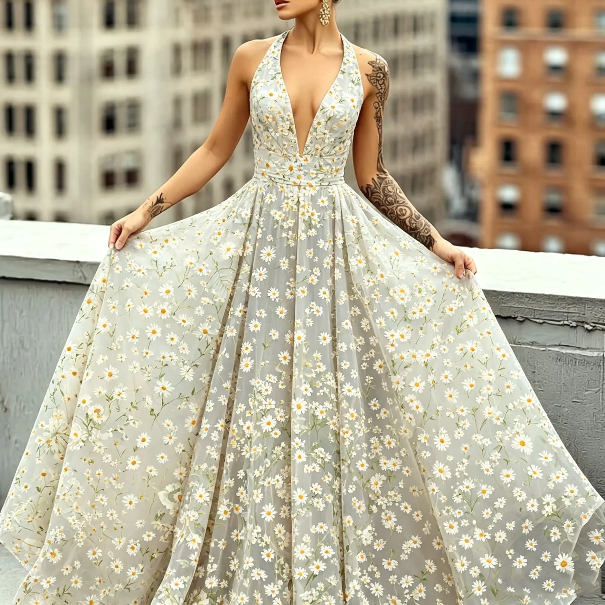 

2026 Watercolor Tropical Floral Printed Dress Classic Chic Vintage Sleeveless A-Line Midi Dress Formal Casual Occasions Dresses