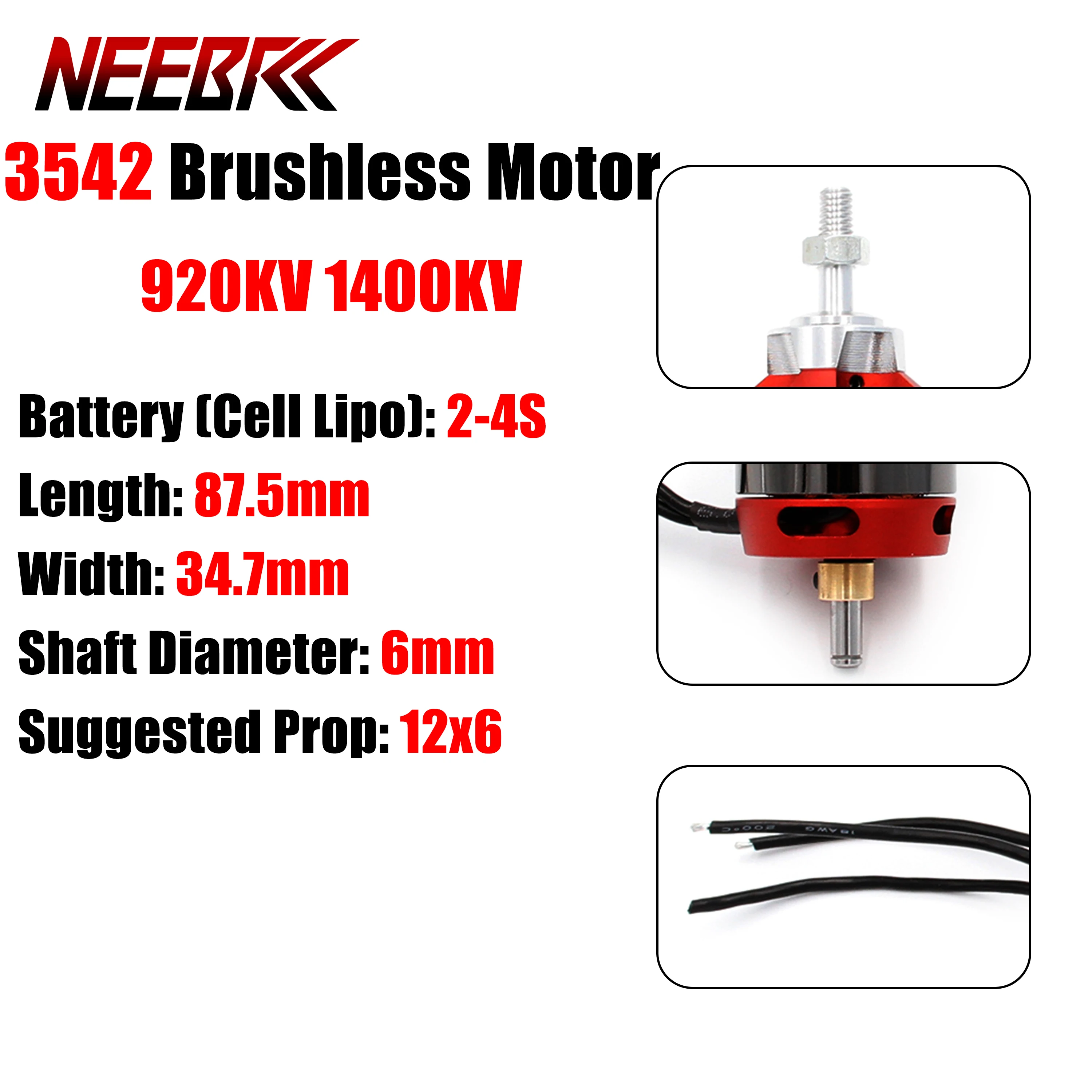 NEEBRC 3542 Outrunner Brushless Motor 920KV 1400KV for RC FPV Racing Glide Drone Aircraft Warbird 1147 Propellers CW CCW Blade