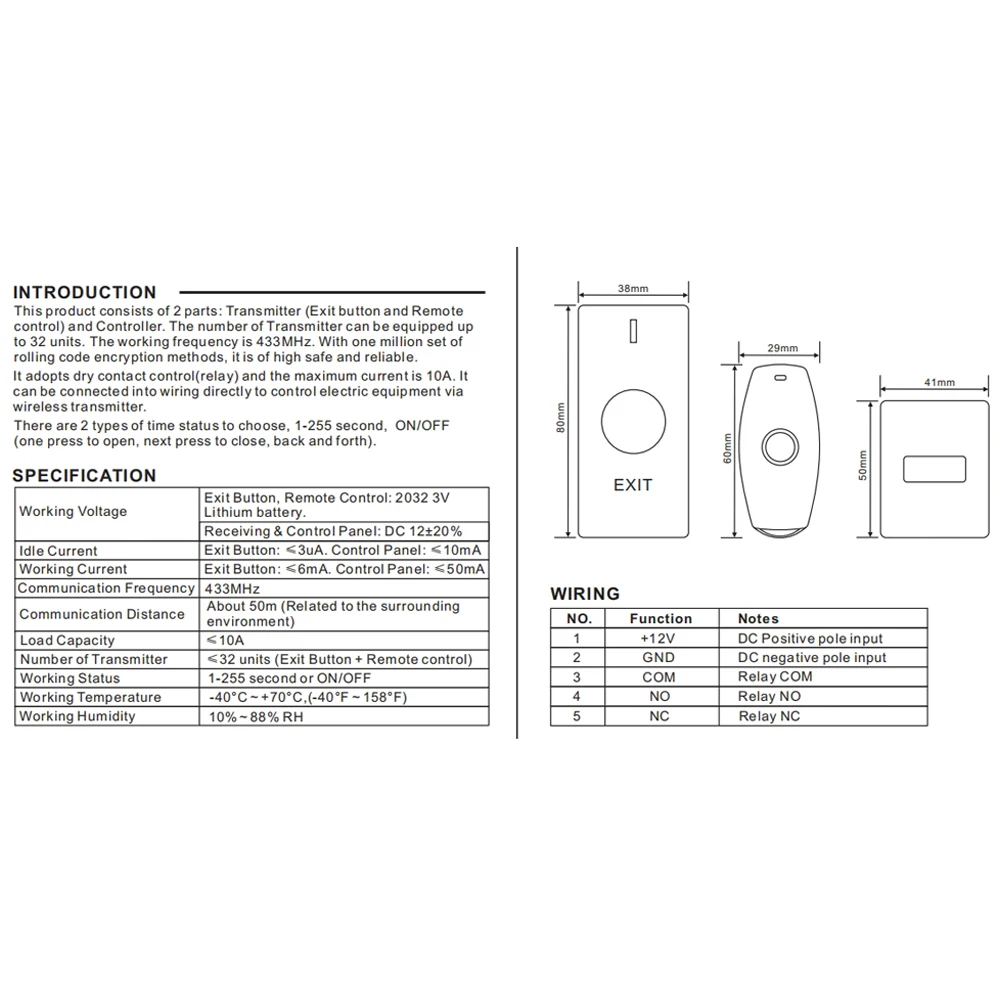 Access Control Drahtlose Fernbedienung Kit Exit-Button Für Remote Öffnen Tür Elektrische Lock Wireless Receiver Transmitter