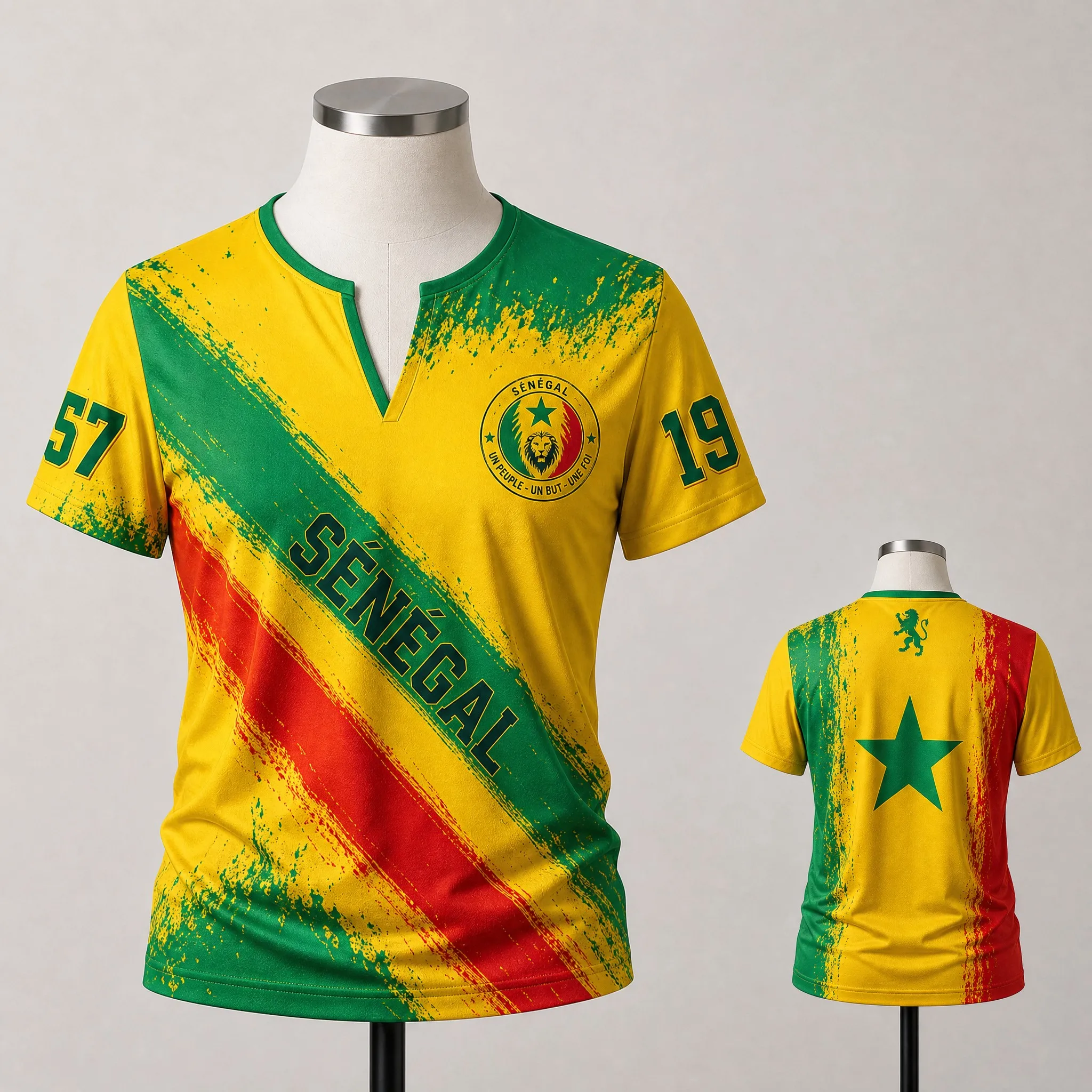 Womens Senegal Small V Neck T Shirt Green Yellow Star Stripe Print Casual Summer Short Sleeve Top Heritage Pride Daily Wear Look