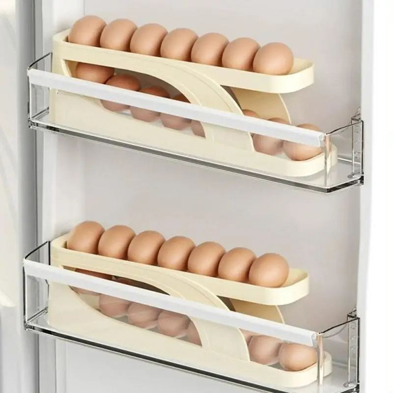 Rolling Egg Dispenser Auto Rolling Rack Space Saving Eggs Holder Kitchen Organizer For Refrigerator Storage Egg Container Shelf