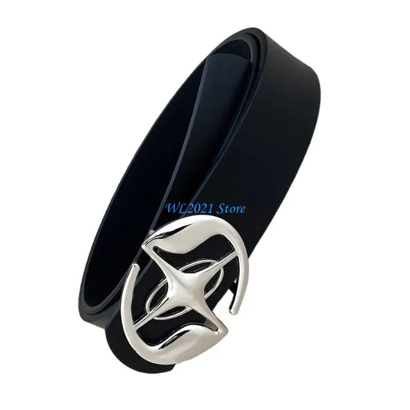 

G5GC Simple Adult Waist Belt with Adjustable Unique Star Buckle Waistband PU Leather Waist Belts for Rock Fan Wear Resistant