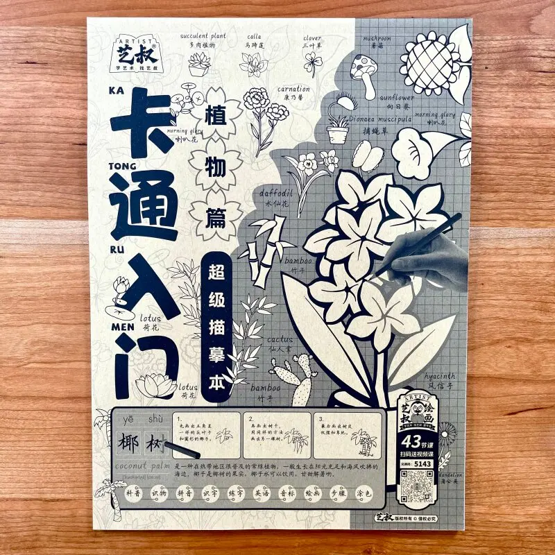 Introductory Tracing Book for Chinese Line Drawing Comic Characters Flowers and Plants Line Art Painting Sketchbook for Students