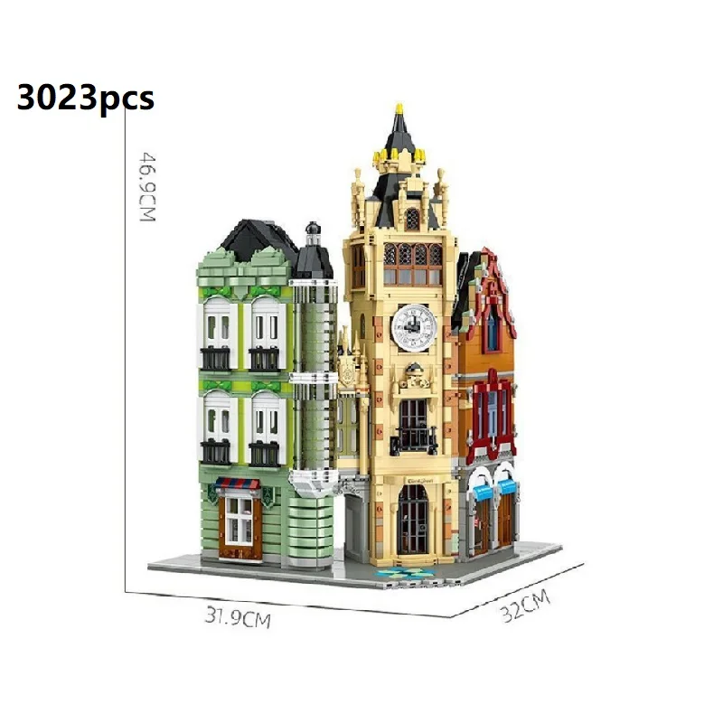 

Office Creative Clock Tower Square Building Blocks Street View European Modular Building Series Building Blocks 3023PCS