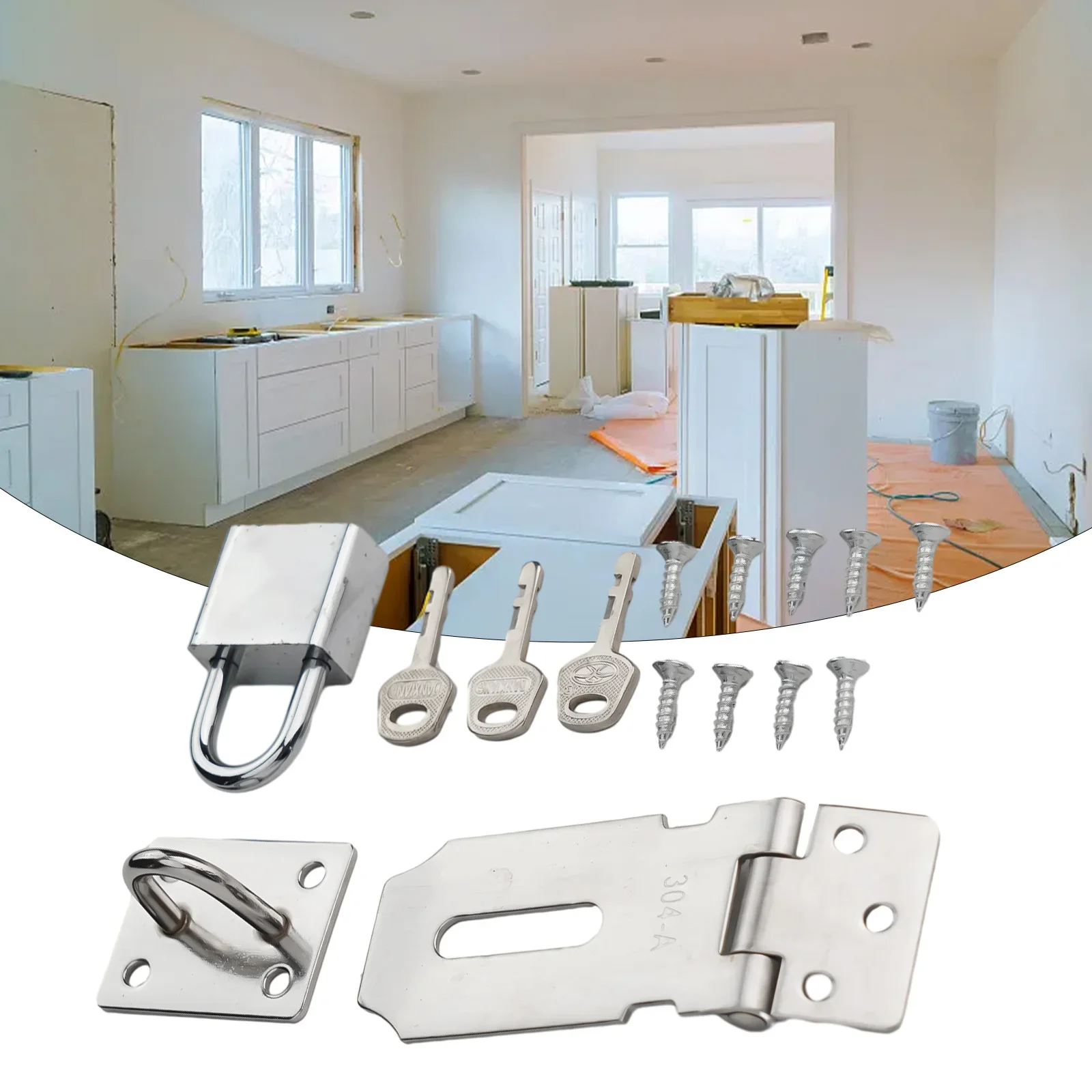 Lock Gate Bolt Door Clasp Hardware Lock Set Burglar-proof Clasp Hasp Door Lock Household Sliver Stainless Steel