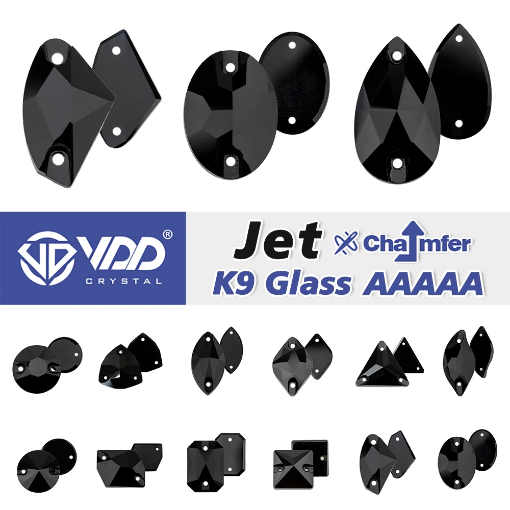 VDD S102 Jet Chamfer AAAAA Top Quality K9 Glass Sew On Rhinestones Crystal Sewing Flatback Stones For Clothes Wedding Dress