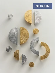 Nurlin Brass Exquisite Pattern Cabinet Knobs Wardrobe Door Half Moon Handle Gold Silver Furniture Pull