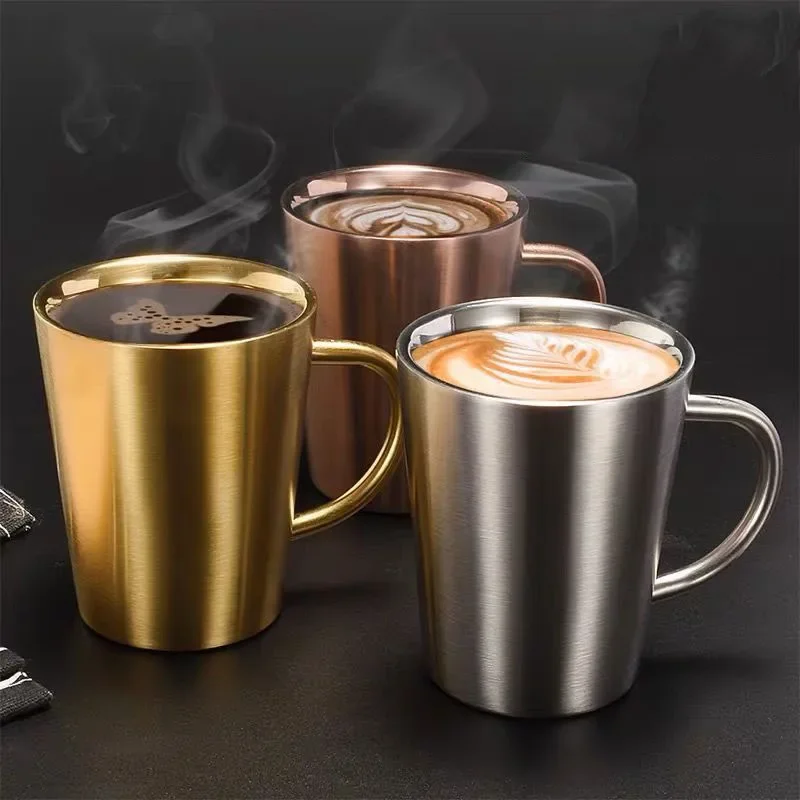 304 Stainless Steel Thermal Coffee Beer Mug Double-layer Tea Cup with Handle for Friends Drinkware Tableware Dropshipping