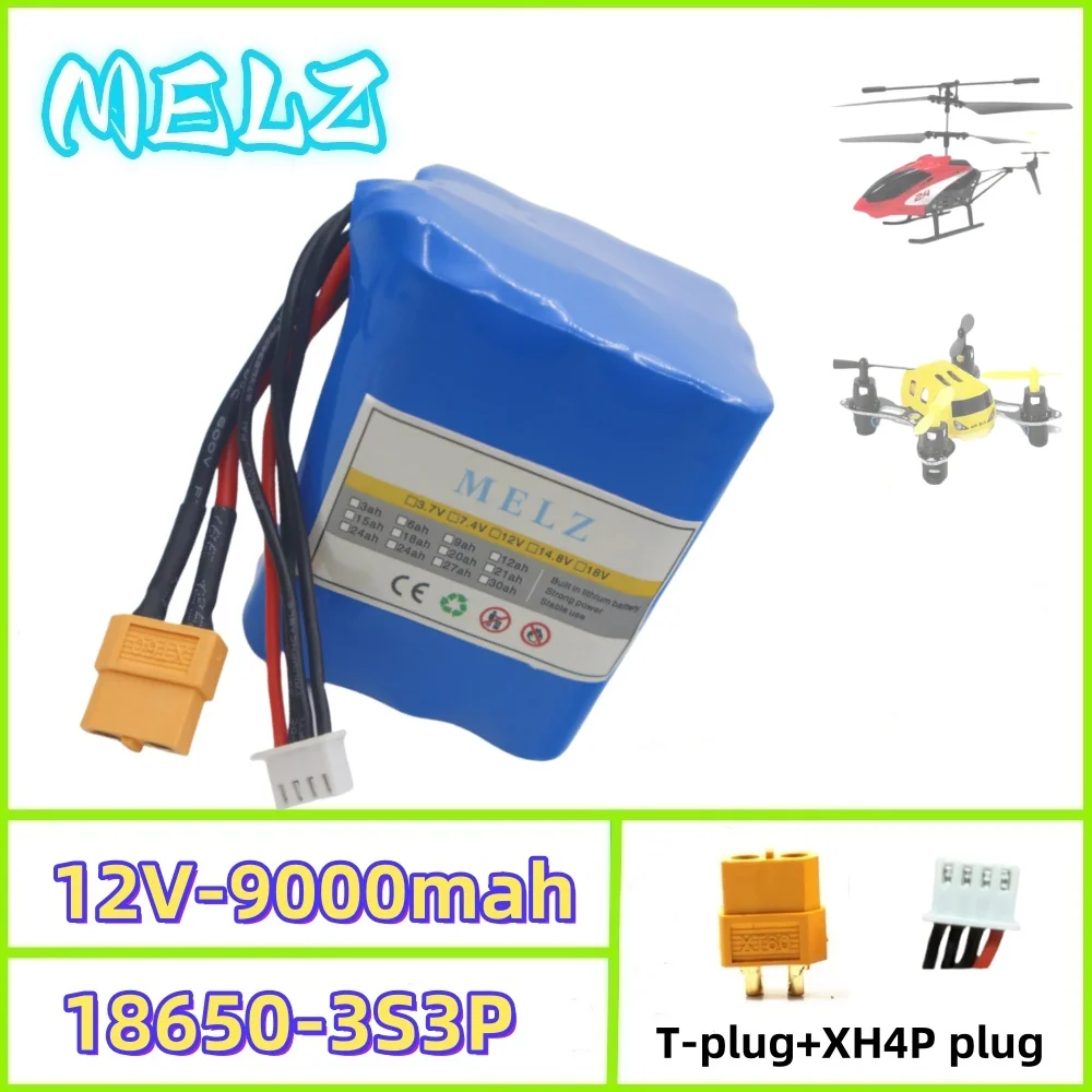 12V9000mAh aircraft model toy 3S3P high rate discharge rechargeable lithium-ion battery pack, original 18650 lithium battery