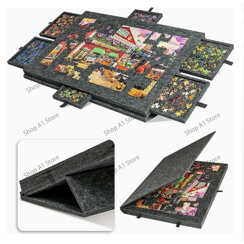 Puzzle table board folding with bracket lid drawer portable children's three-dimensional puzzle pad classification felt