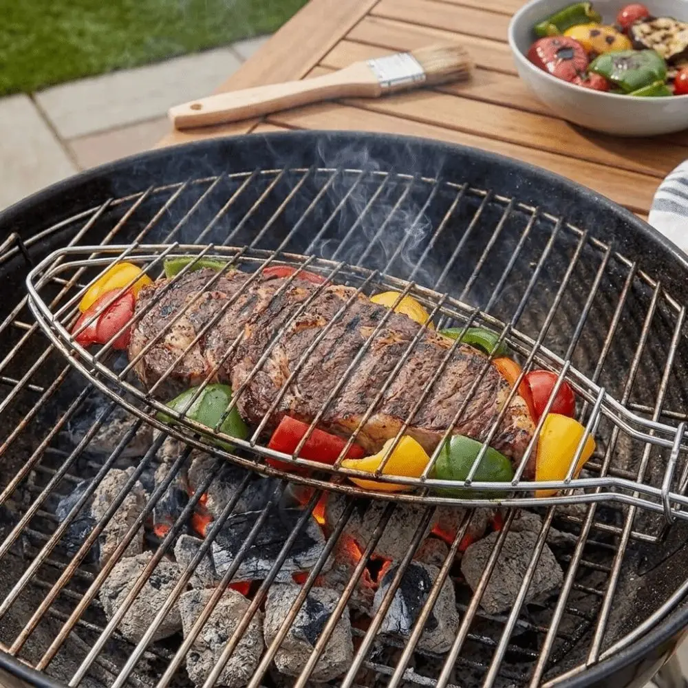 Fish-Shaped Iron Fish Grill Rack Wire Grid Long Handle BBQ Grill Clip 42cm Easy Clean Fish Grill Basket Whole Fish Grilling