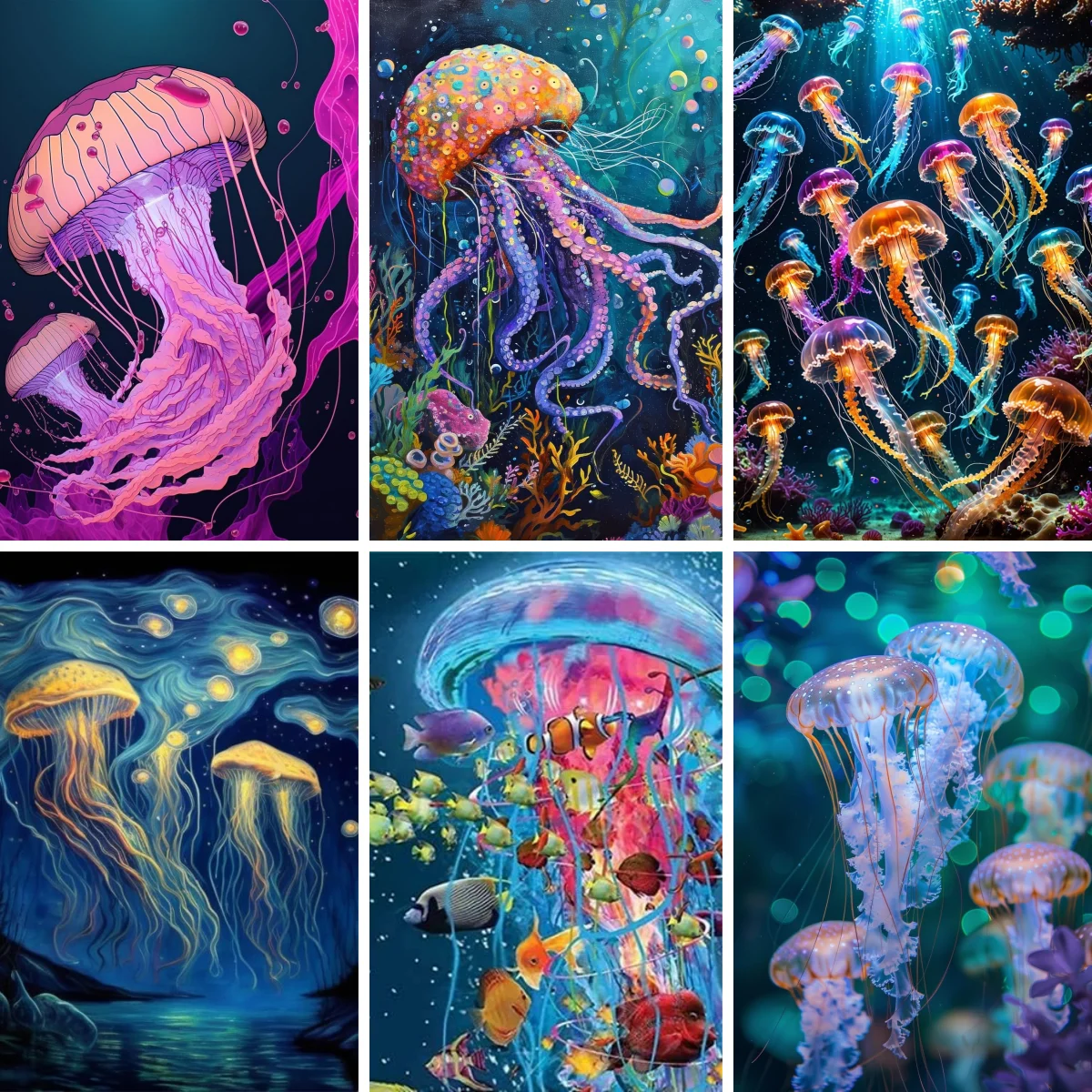 

Full Square / Round Drill DIY Diamond Painting Embroidery Cute Sea Animal Jellyfish Abstract Cross Stitch Set Rhinestone Decor