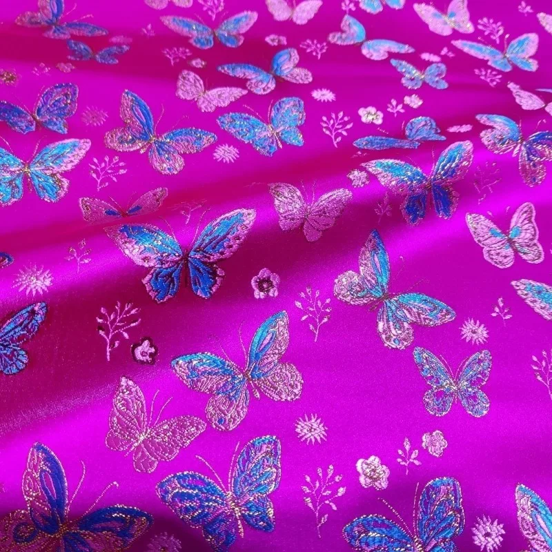 Smooth Jacquard Brocade Fabric Butterfly Flower By Meter for Dresses Hanfu Cheongsam Pillowcases Sewing Ethnic Style Cloth Green