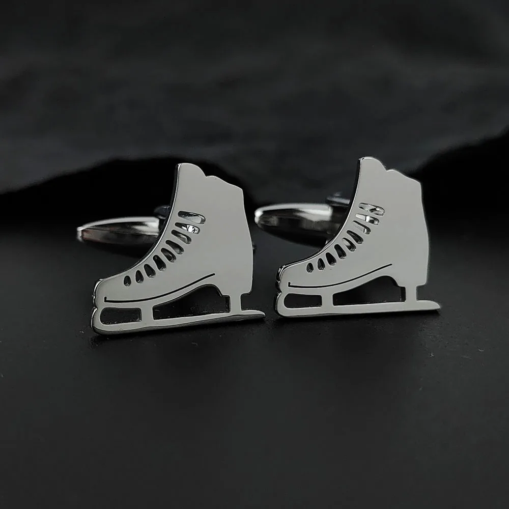 18K Gold Plated 316L Stainless Steel Ice Skate Cufflinks Sports Skating Shoe Shirt Cuff Buttons Mens Suit Accessories