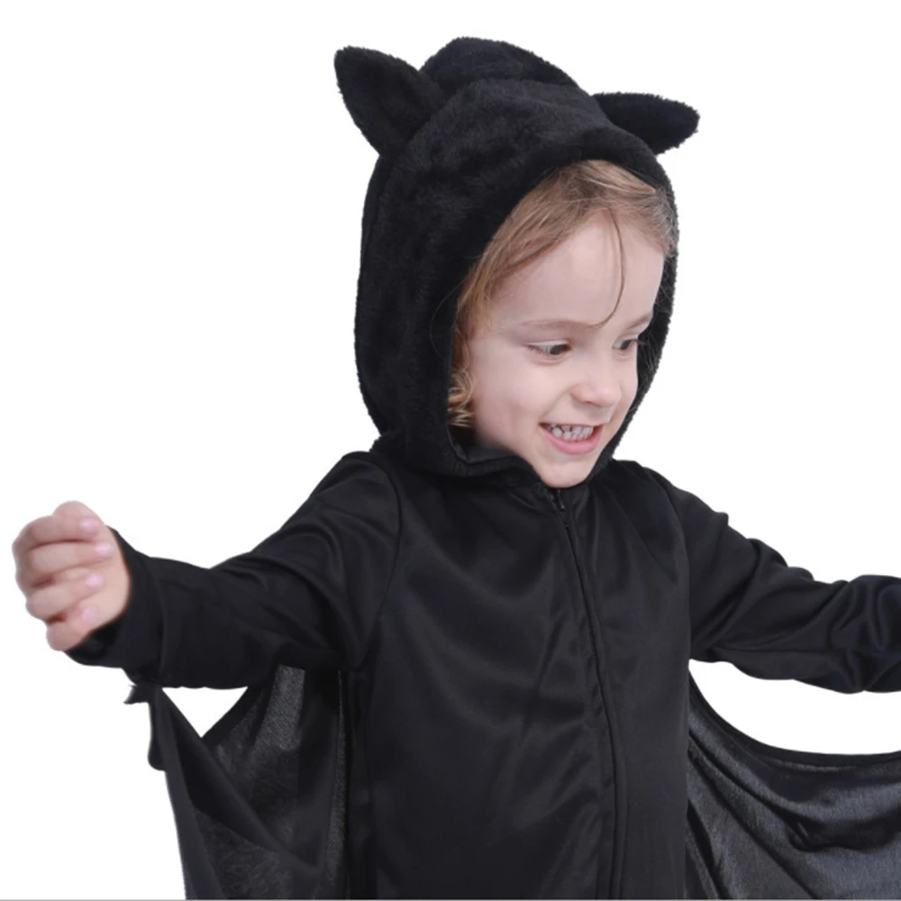 Kids Purim Black Bat Boys Girls Bat Costume Funny Hooded Halloween Vampire Child Cosplay Costume Set Dress Up Party Clothing Set