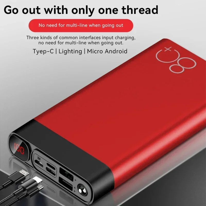 30000mAh Portable Power Bank with LED Light HD Digital Display Charger Travel Fast Charging PowerBank for Samsung IPhone