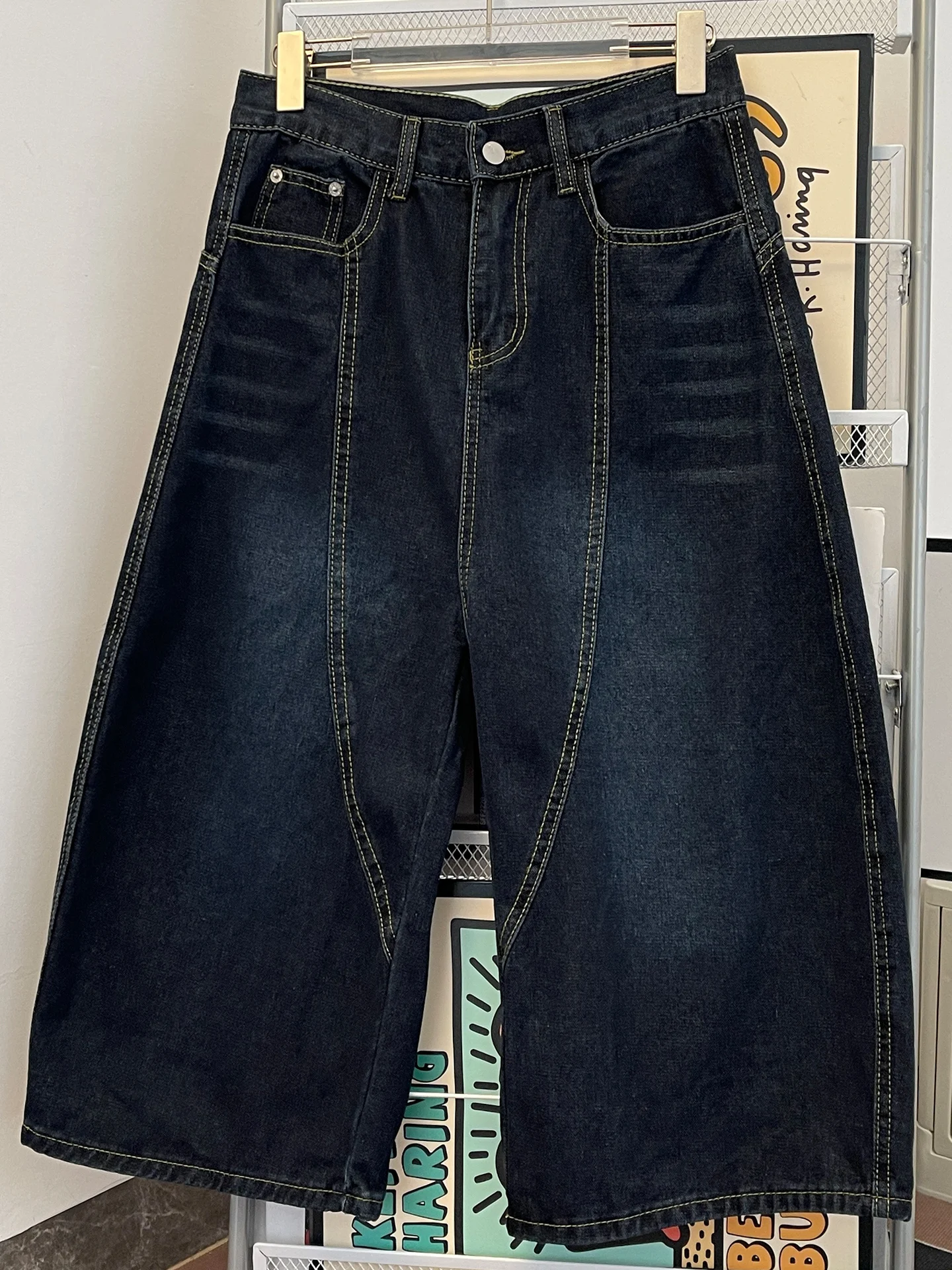 

Summer Thin Denim Seven-Foot Men's Straight Waed Casual Spor American Teen orts Breathable Loose Straight Tube Pants