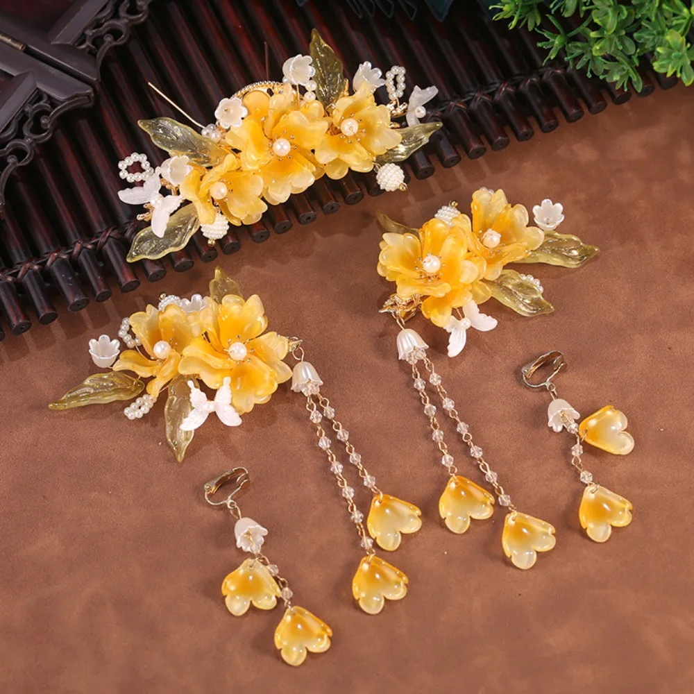 

Ancient Style Chinese Style Hairpin Set Tassel Earrings Hanfu Hair Stick Hair Chopstick Pearl Flower Hair Comb