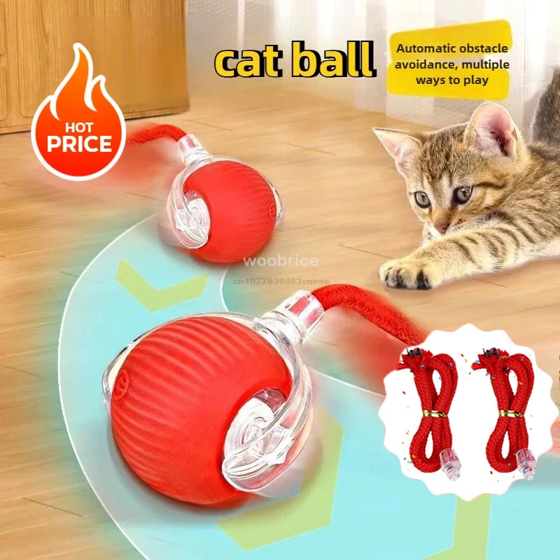 Cat Teaser Interactive Ball Toys Automatic Rolling Ball Faux Tail USB Rechargeable Pet Toy Dog Cat Training Imitate Mouse