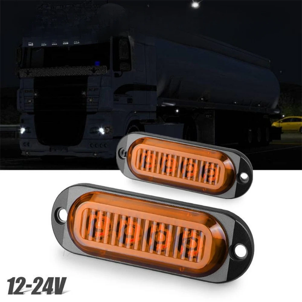 

2pcs Yellow 4 LED Side Marker Clearance Light Orange Lamp Indicator 12V-24V For Truck Trailer Caravans RV Lorry Car Accessories