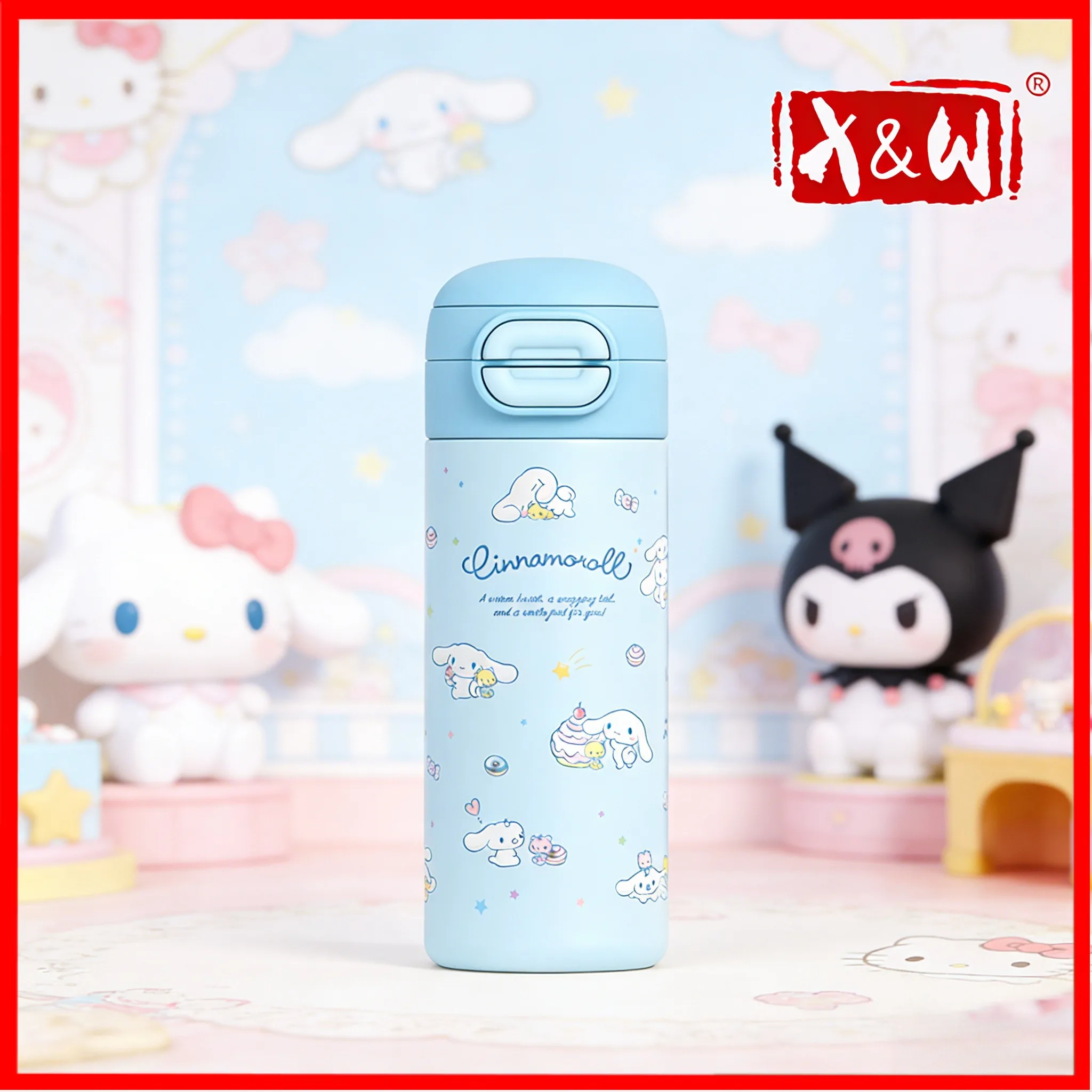 X&W 530mL Sanrio Serie Pop-up Thermoskanne 316 Edelstahl Hello Kitty Bedruckter Strohhalm-Vakuumbecher Wasserflasche Kinder Tragbarer Becher