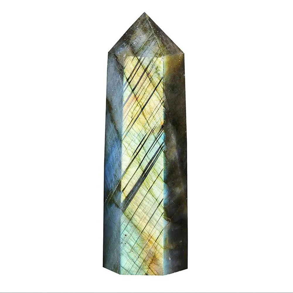 40-100mm Crystal Hexagonal Prism Natural Labradorite Wand Energy Amethyst Tower Home Furnishing Decoration