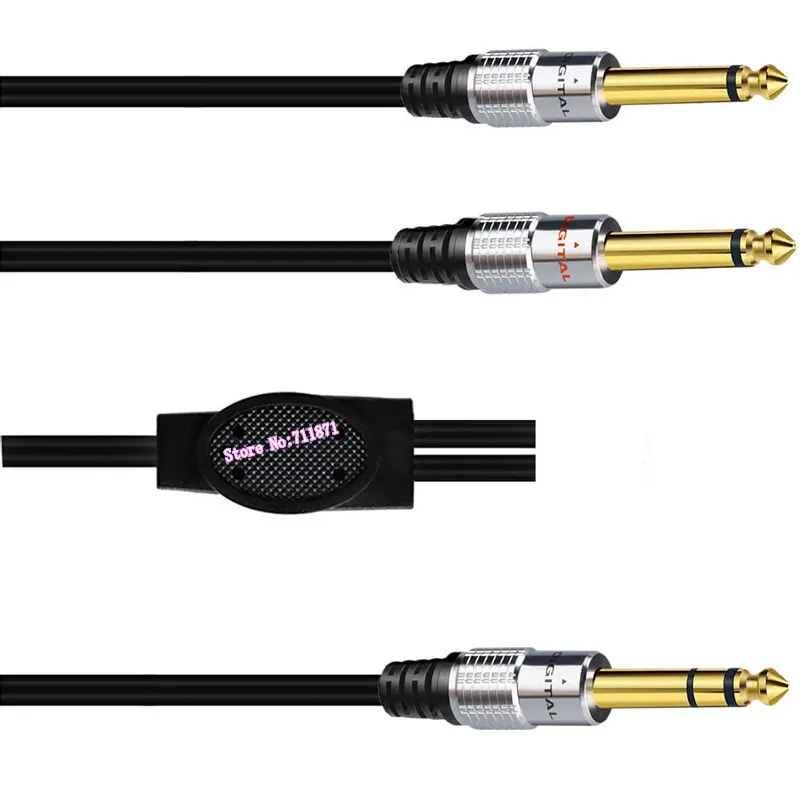 Aluminum Alloy Shell Gold Plated TRS 6.35 to Double TS Male Adapter Cable Line Two 2 Mono 6.35mm Male to Stereo Male Cord Wire