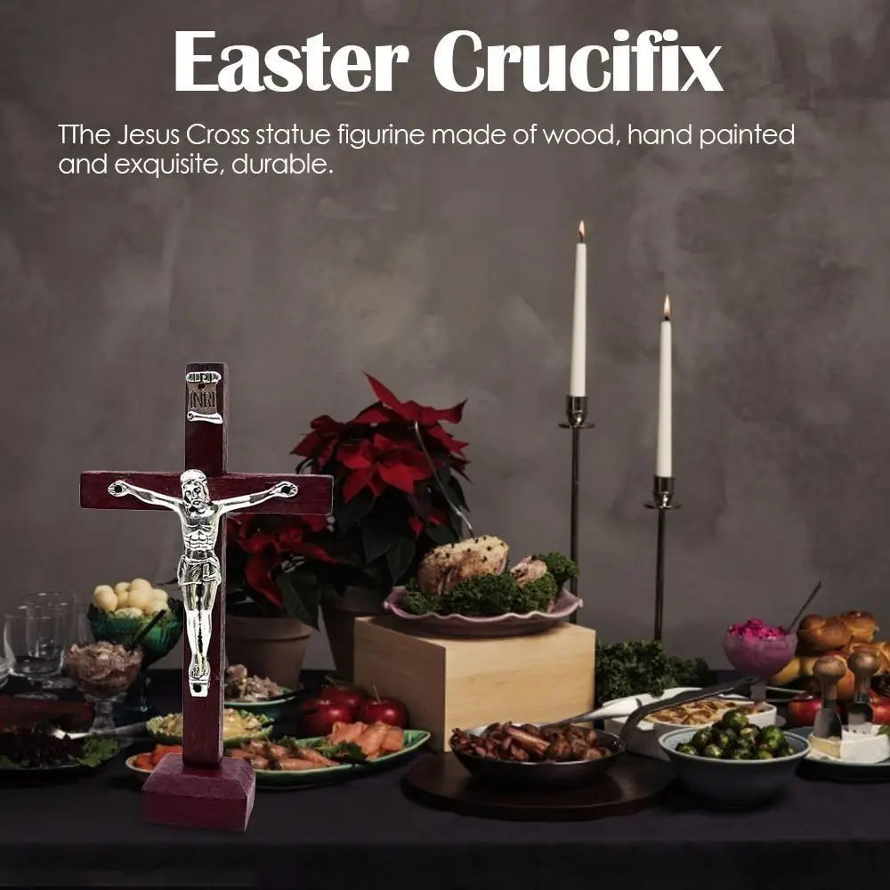 With Stand Wood Crucifix Religious Charm Catholic Catholic Jesus Cross Prayer Wooden Vintage Religious Decoration