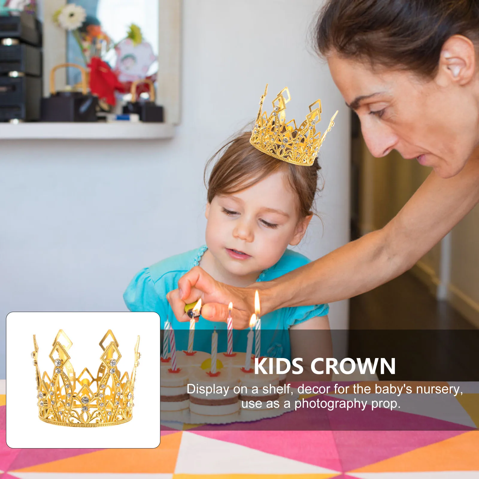 

Small Rhinestone Golden Alloy Cake Tiara Birthday Cake Decoration Party Topper Crown Photography Prop
