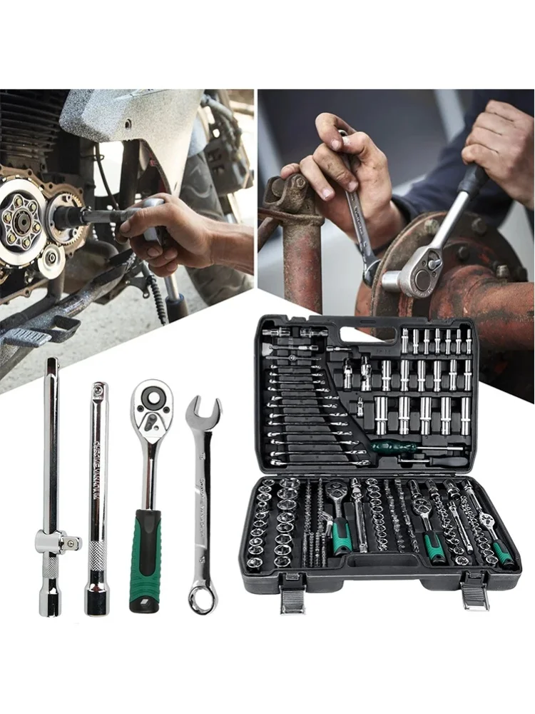 216-teiliges Reparatur-Werkzeugset mit Ratschenschlüssel, Werkzeugkasten, 1/4", 3/8", 1/2" Steckschlüssel, Chrom-Vanadium-Stahl, für Autowerkstatt und Garage
