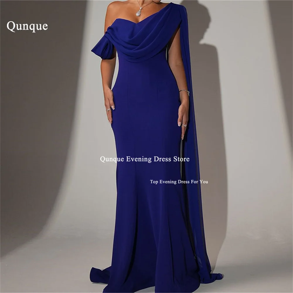 Qunque Elegant Blue One Shoulder Prom Dress Women Mermaid Tie Up Party Evening Dresses Saudi Customized Special Occasion Gown