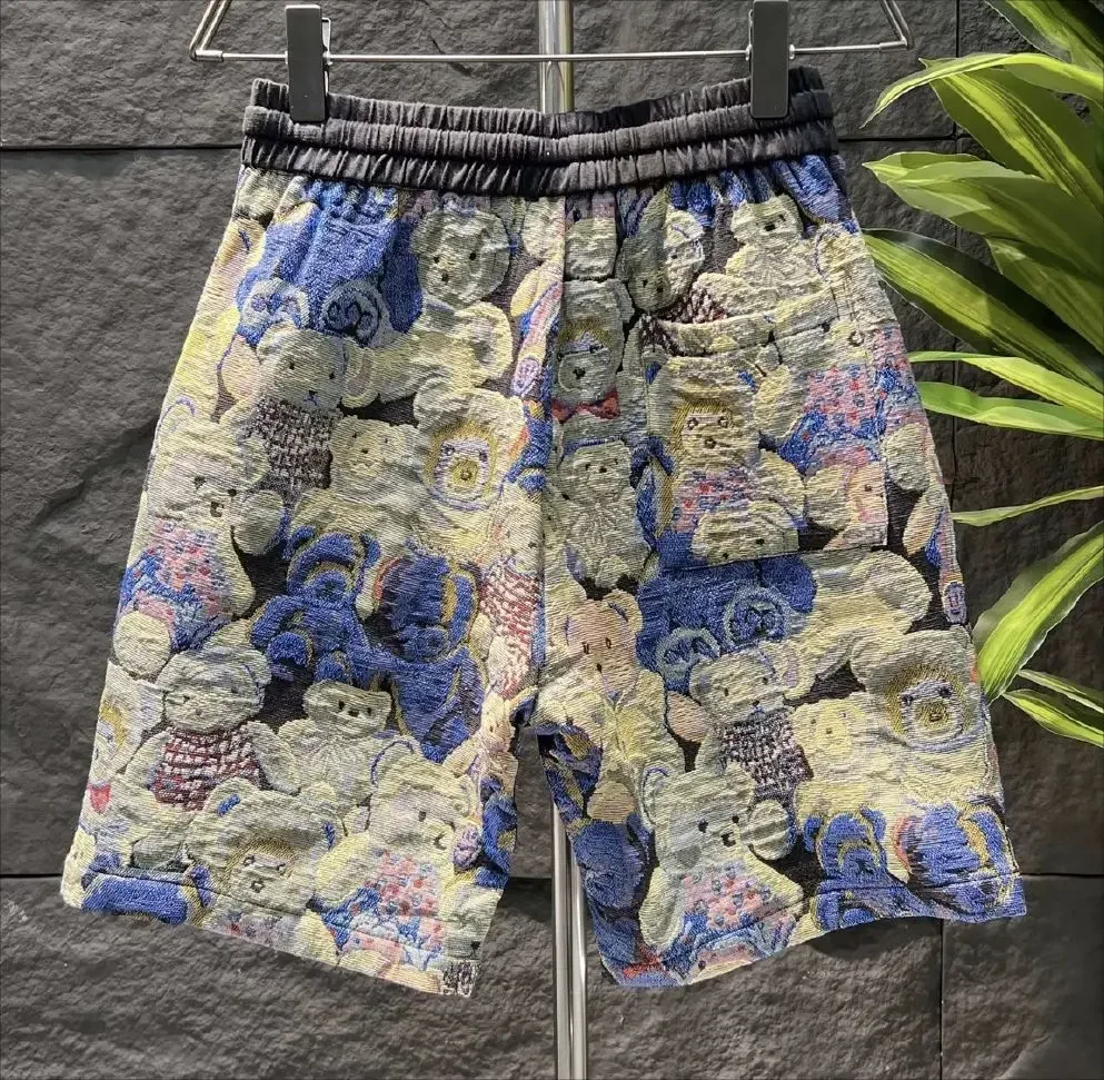 Summer Men Korean Style Boardshorts Breathable Beach Baseball Shorts Bear Pattern Shorts Fitness Sport Straight Short Pants Male