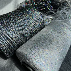 100g Silver Laser Flat Ribbon Yarn - 2mm Luminous Thread Yarn for Hand Mixed Wire Handcrafted Projects, Perfect for Mixing Yarn