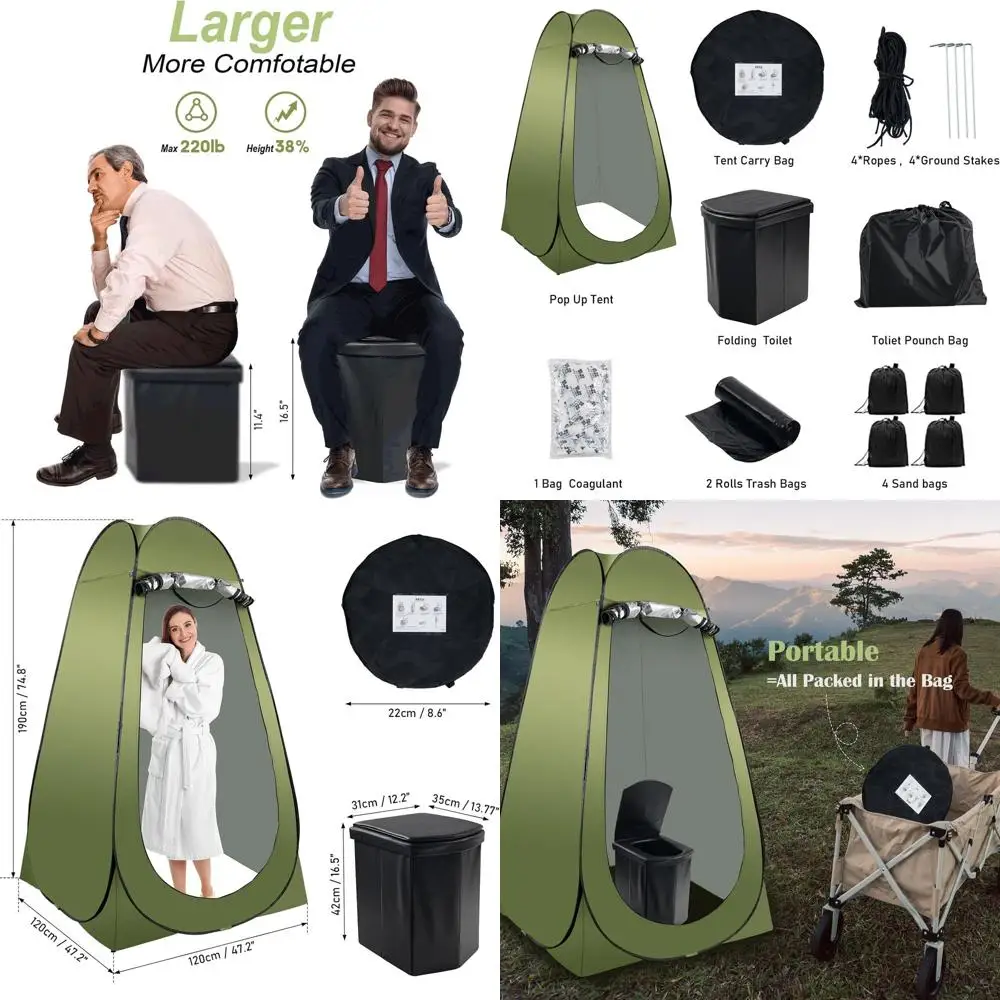 

Adult Portable Pop-Up Toilet Tent, XL Folding Potty with Privacy for Outdoor Camping and Quick Showers