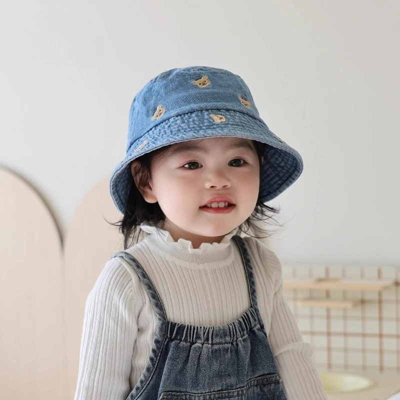 Girls' Fisherman Hat: Spring Autumn, Stylish Bowknot, Denim, Sun Protection, Sunshade, Toddler Bucket Hat
