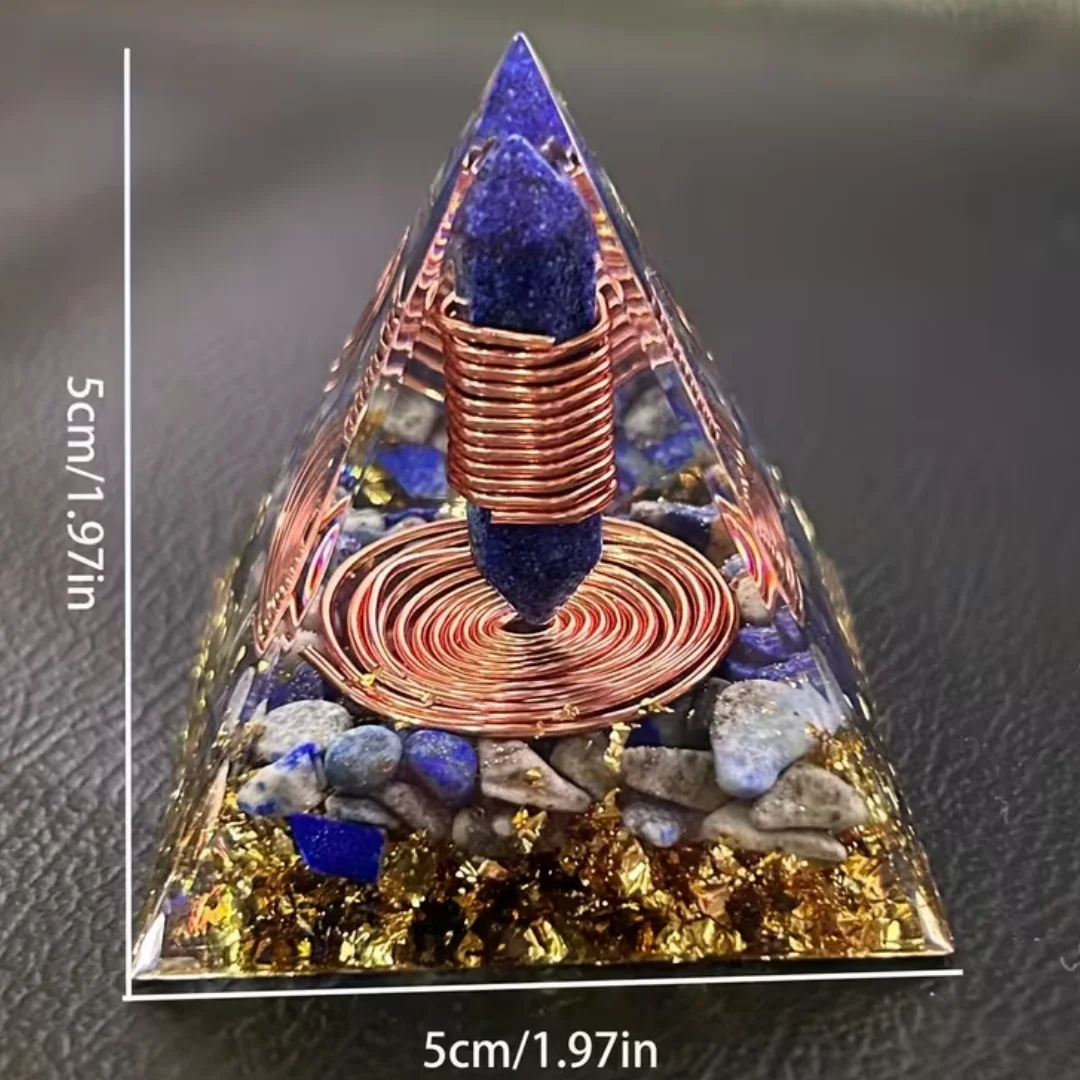 Orgonite Pyramid Natural Lapis Lazuli Point Chips Copper Coil Energy Generator Orgone Pyramid for Meditation Home Decor Gift