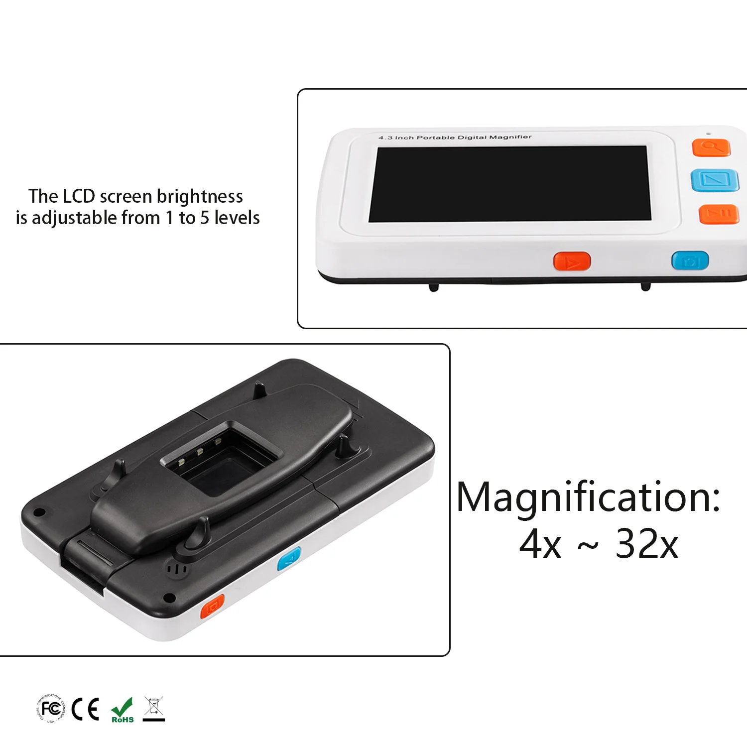 Ma.gnifier Porta.ble Electronic Video Ma.gnifier Rea.ding A.ids 4.3 Inch LCD Screen For Low Vision Folda.ble Ha.ndle Ma.gnifier