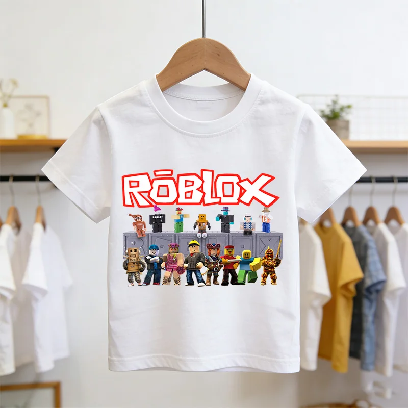 Roblox T-shirt Sommer Mode Kurzarm Top T-shirt Jungen und Mädchen Tops Sommer Spiel Streetwear Weiß Kinder T-shirts
